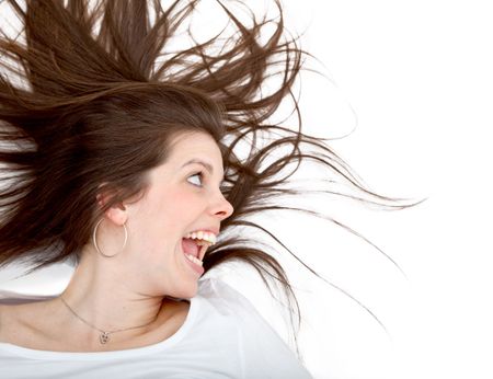 Crazy woman screaming isolated over a white background