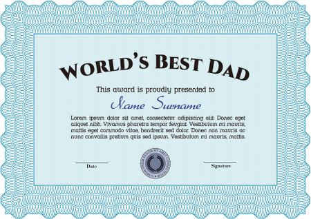 Best Dad Award Template. Excellent complex design. With guilloche pattern and background. Vector illustration. 