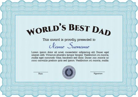 Best Dad Award Template. Excellent complex design. With guilloche pattern and background. Vector illustration.