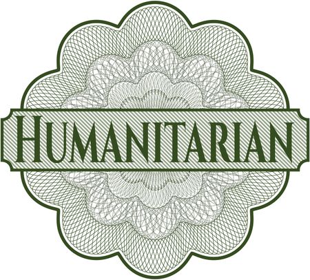 Humanitarian written inside rosette
