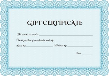 Vector Gift Certificate template. With guilloche pattern and background. Vector illustration. Excellent complex design. 