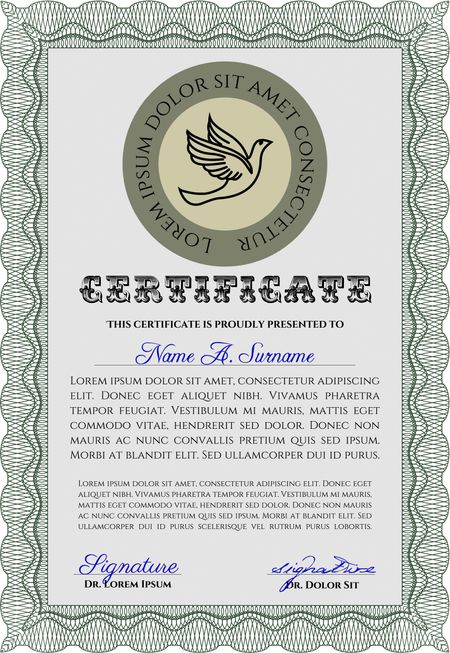 Diploma template or certificate template. Artistry design. With quality background. Vector pattern that is used in money and certificate. Green color.
