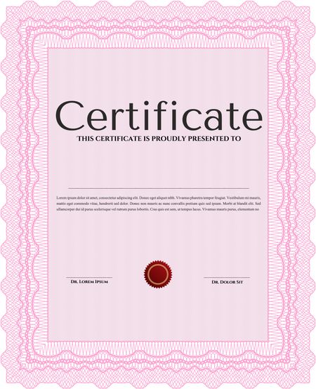 Certificate template or diploma template. Vector pattern that is used in currency and diplomas.Complex background. Superior design. Pink color.