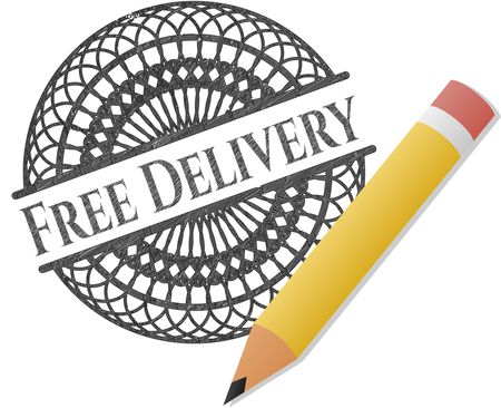 Free Delivery emblem draw with pencil effect