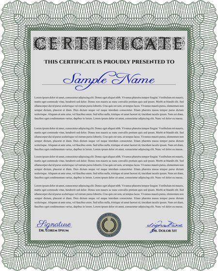Classic Certificate or Diploma template. Money Pattern design. Green color.