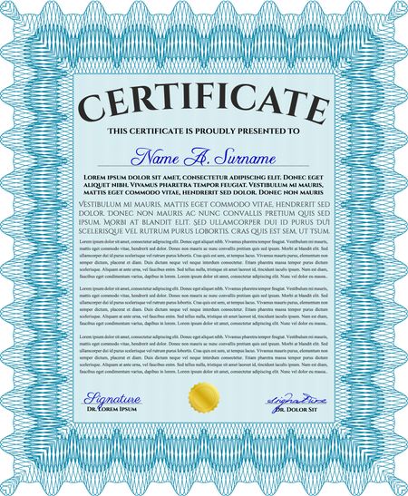 Certificate of achievement. Vector certificate template. Retro design. With complex linear background. Light blue color.
