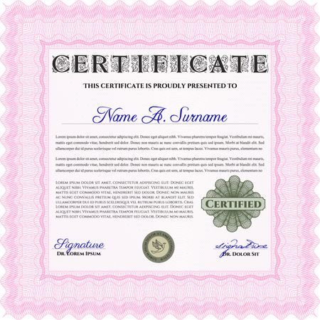 Pink Certificate. Printer friendly. Detailed. Complex design. 