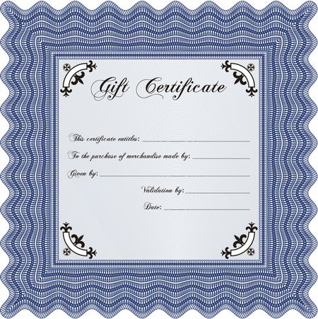 Retro Gift Certificate template. Vector illustration. With complex linear background. Artistry design. 