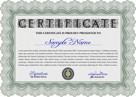 Green Certificate. Detailed. Printer friendly. Complex design. 