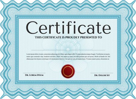 Light blue Certificate. Detailed. Printer friendly. Complex design.