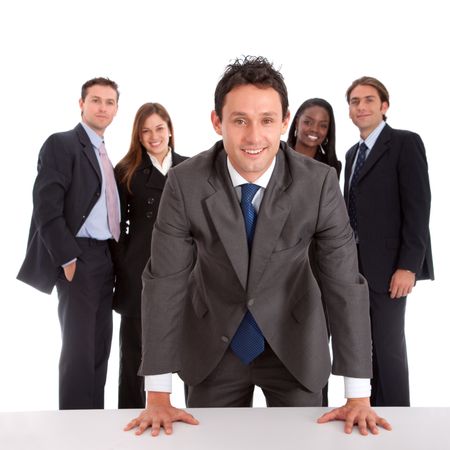 Young business team isolated over a white background