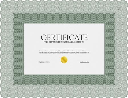 Sample Diploma. With linear background. Elegant design. Frame certificate template Vector. Green color.