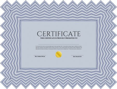 Blue Diploma. With background. Good design. Border, frame.