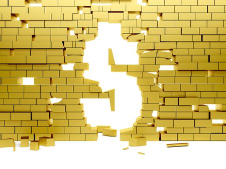 Collapsing golden wall making a dollar symbol