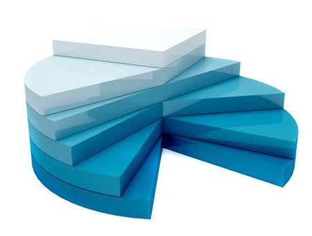 Blue 3D pie chart isolated over a white background