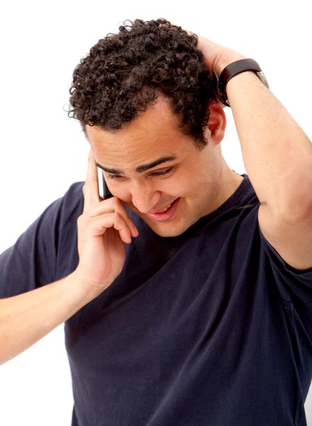 Man talking on the phone looking worried isolated