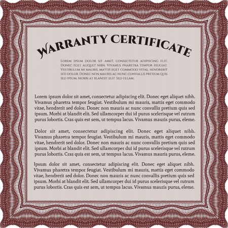 Sample Warranty certificate template. With guilloche pattern and background. Elegant design. Vector illustration. 