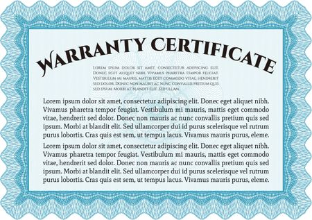 Sample Warranty certificate template. With guilloche pattern and background. Vector illustration. Excellent complex design. 