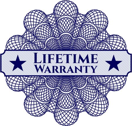 Life Time Warranty written inside abstract linear rosette