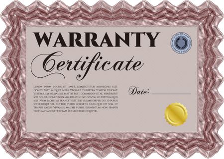 Template Warranty certificate. With quality background. Border, frame. Superior design.