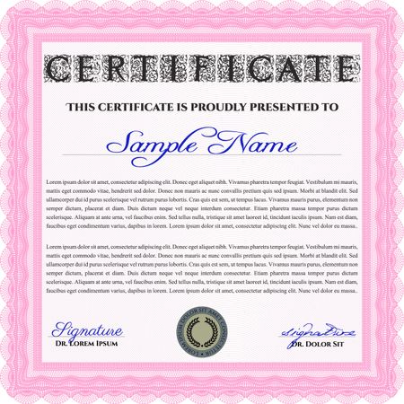 Pink Certificate. Complex design. Detailed. Printer friendly. 