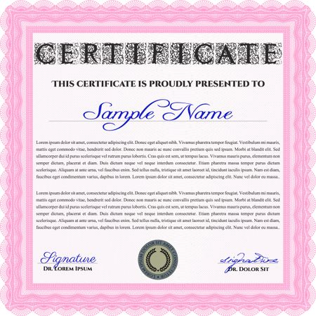 Pink Certificate. Complex design. Detailed. Printer friendly.