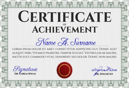 Green Classic Certificate template. Money Pattern design. With great quality guilloche pattern. Award. 