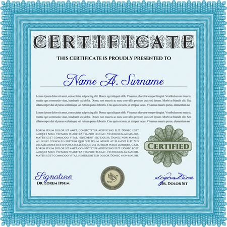 Light blue Certificatem diplmoa or award template. With guilloche pattern. Design template. Money design. 