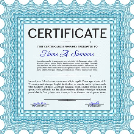 Diploma template or certificate template. Vector pattern that is used in money and certificate. Beauty design. With quality background. Light blue color.