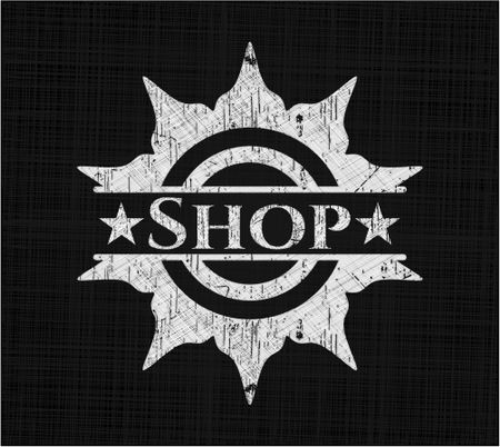 Shop chalk emblem, retro style, chalk or chalkboard texture