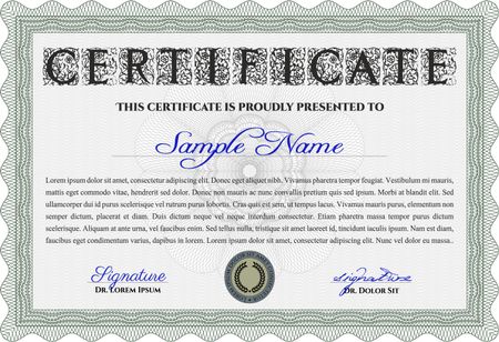 Green Sample Certificate. Frame certificate template Vector. Modern design. With linear background. 