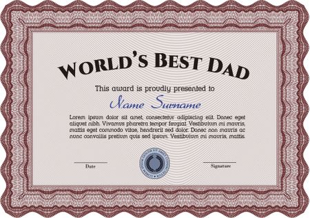 Best Dad Award Template. With complex linear background. Artistry design. Vector 
illustration. 