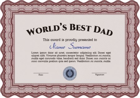 Best Dad Award Template. With complex linear background. Artistry design. Vector 
illustration.