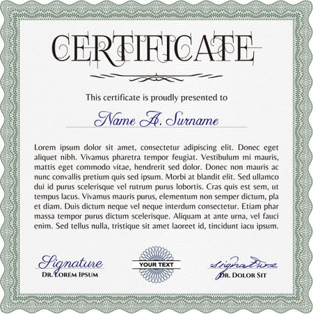 Green Classic Certificate or Diploma template. Money Pattern design. 
