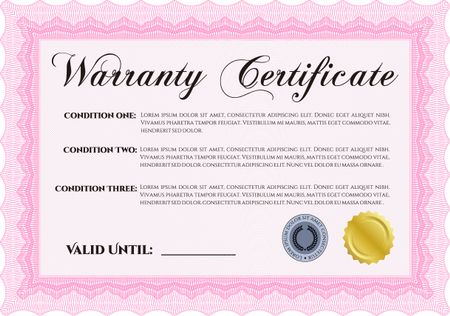 Sample Warranty certificate. With complex linear background. Artistry design. Vector illustration. 
