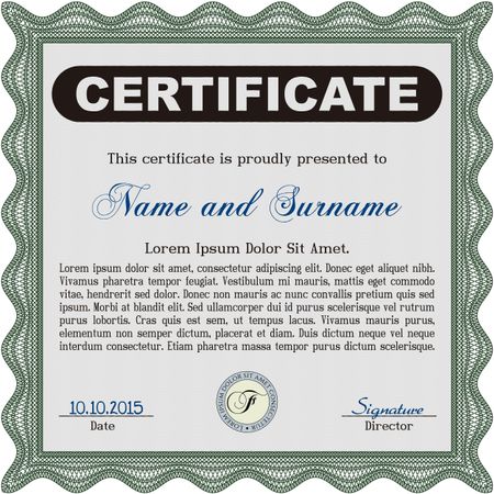 Green Classic Certificate or Diploma template. Money Pattern design. 
