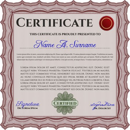 Red Certificate or diploma template. Good design. With background. Border, frame. 