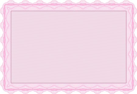 Awesome Certificate template. Money Pattern. With great quality guilloche pattern. Award. Pink color.