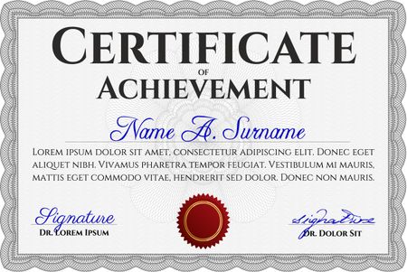Classic Certificate template. Money Pattern. With great quality guilloche pattern. Award. Grey color.