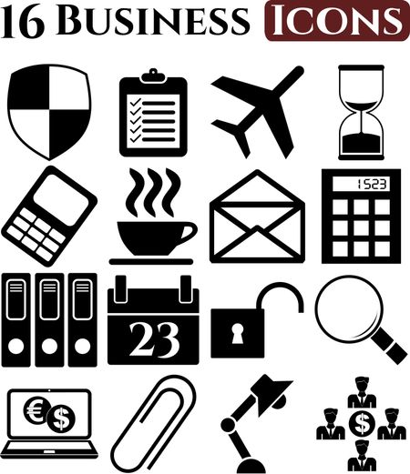 business icon set. 16 icons total. Quality Icons.