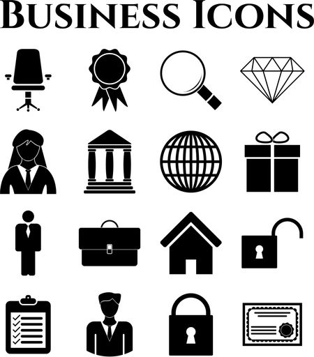 business icon set. 16 icons total. Quality Icons.