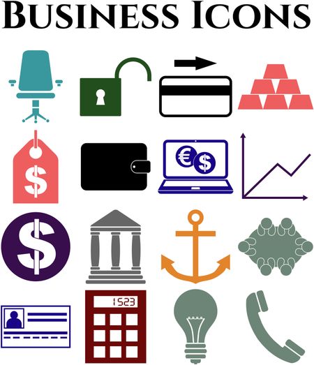 business icon set. 16 icons total. Quality Icons.