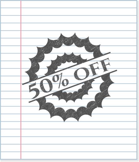 50% Off emblem with pencil effect