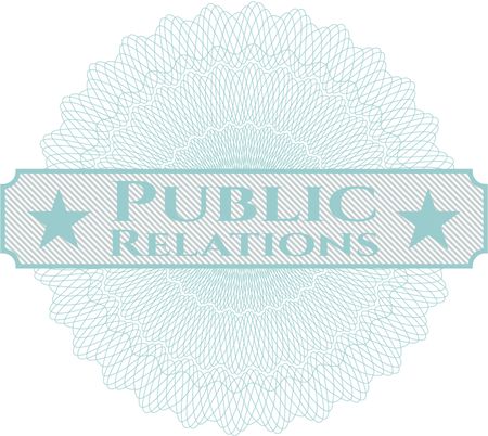 Public Relations inside money style emblem or rosette