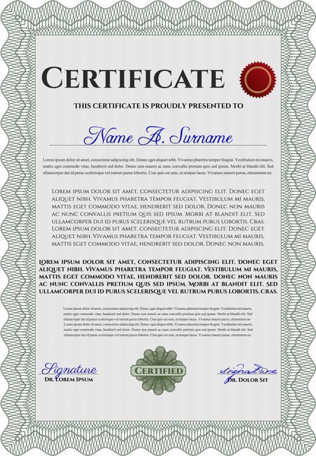 Certificate template or diploma template. Beauty design. Vector pattern that is used in currency and diplomas.Complex background. Green color.