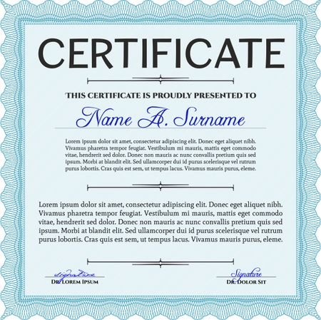 Light blue Certificate template. Nice design. Customizable, Easy to edit and change colors. Easy to print. 