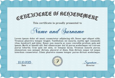 Classic Certificate or Diploma template. Money Pattern design. Light blue color.