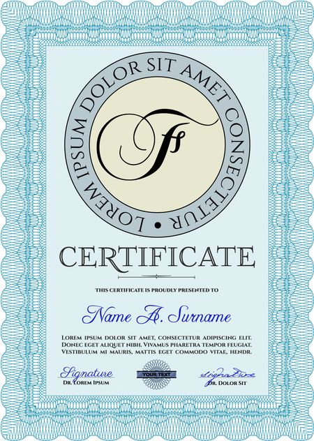 Light blue Diploma template or certificate template. Artistry design. With quality background. Vector pattern that is used in money and certificate. 