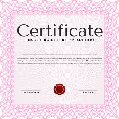 Diploma. With background. Excellent design. Border, frame. Pink color.