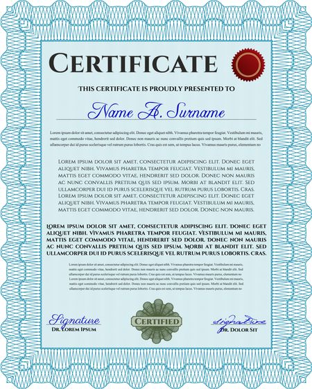 Light blue Certificate template or diploma template. Vector pattern that is used in currency and diplomas.Complex background. Beauty design.